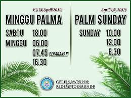 Jadwal misa minggu palma 2021 berikut adalah jadwal misa minggu palma 2021 secara live streaming dan offline dari beberapa paroki yang ada di jadwal misa harian live streaming 2021 berikut adalah jadwal misa harian dari beberapa keuskupan besar yang ada di indonesia, semoga. Jadwal Pekan Suci Hari Raya Redemptor Mundi Surabaya Facebook