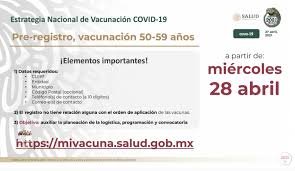 Las personas de entre 50 a 59 años de edad podrán registrarse a partir del miércoles 28 de abril para la vacunación covid, informó ruy lópez ridaura, director general del centro nacional de programas preventivos y control de enfermedades, en la 'mañanera'. Rj Xwpu8kzniem