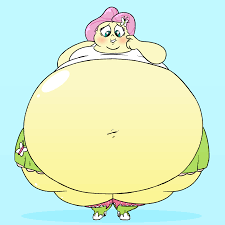 1782197 - dead source, suggestive, artist:solitaryscribbles, fluttershy,  human, equestria girls, bbw, belly, belly button, big belly, blue  background, blushing, breasts, chubby cheeks, commission, double chin, fat,  fattershy, female, finger on cheek, grin,