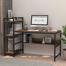 See more ideas about diy computer desk, desk, computer desk with shelves. Amazon Com Computer Desk With 4 Tier Storage Shelves 41 7 Student Study Table With Bookshelf Modern Wood Desk With Steel Frame For Small Spaces Home Office Workstation Walnut Home Kitchen