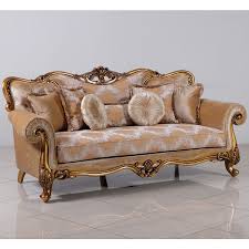 Grand European Luxury Furniture 4798 S Cleopatra Sofa Fabric Carved Golden Finish Mahogany Luxury Furniture Furniture European Furniture