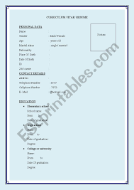 Career theory and decision making), organization (e.g. Curriculum Vitae Resume Esl Worksheet By Osael