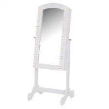 Armoire A Bijoux Avec Miroir Sur Pied Multi Rangements Inclinaison Reglable Eclairage Led Dim 32l X 29l X 81h Cm Blanc Miroir Decoration Murale Decoration Gifi