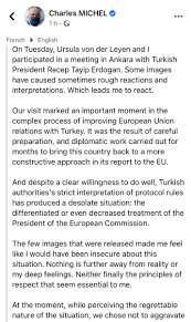 Mrs von der leyen, 62, said she could see no reason why she should have been treated differently to mr michel, who has apologised for his role in. Dave Keating On Twitter After A Day Of Radio Silence President Michel Has Issued A Statement About Sofagate But Only On Facebook And Only In French There Is A Lot Of Sadness