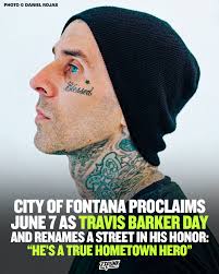 June 7, 2025 has been officially proclaimed "Travis Barker Day" in Fontana,  California. This morning, blink-182 drummer Travis received a key to the  city from Mayor Acquanetta Warren during a ceremony at