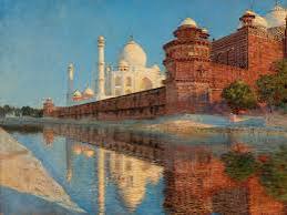 An evening at the Taj Mahal, Agra— painting By Vasily Vasilevich Vereshchagin circa 1875.
