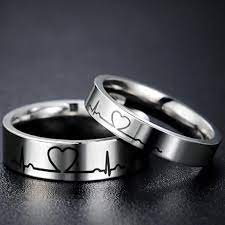 Lover Heartbeat Ecg Ring Couple Wedding His And Her Promise Midi Band Rings Unique Diamond Rings Peach Sapphire Engagement Ring Gold Wedding Bands Women