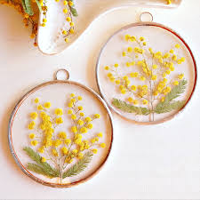 Spring Flower Gift Real Pressed Yellow Mimosa In Circle Stain Etsy Spring Flower Decor Floral Room Flower Decorations