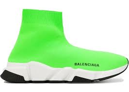 Trainer with white and black textured sole. Balenciaga Speed Trainer Green 530349 W05g0 3801