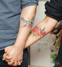 Blue Bird And Rose Tattoo Watercolor Style Blue Bird And Peony Tattoos Couples Tattoo Designs Tattoo Designs Tattoos