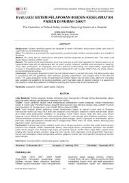 21 pengelolaan kegiatan pmkp (pmkp 1,2, 2.1, 3,) Pdf Evaluasi Sistem Pelaporan Insiden Keselamatan Pasien Di Rumah Sakit