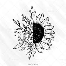 Download Sunflower Svg Flower Clipart Sublimation Half Sunflower With Floral Png Svg File For T Shirt Tumbler Instant Download Hand Drawn Image Art Drawings Simple Art Drawings Line Art Drawings