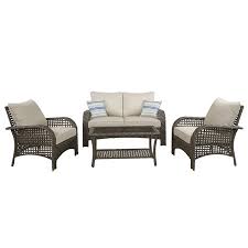 Living Accents Willow 4 Pc Gray Wicker Deep Seating Patio Set Beige Ace Hardware Deep Seating Love Seat Deep Seat Cushions