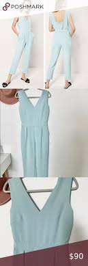 Massino Dutti Pale Blue Wide Leg Jumpsuit Like New Sold Out Jumpsuit With Darts Featuring A Slim Fit V Neckline In 2020 Wide Leg Jumpsuit Clothes Design Jumpsuit