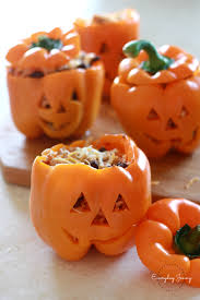 Shredded Chicken Rice Stuffed Peppers Halloween Style Everyday Jenny