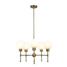 This will look good in areas like living room or dining room. Cresswell 5 Light Antique Brass Mid Century Modern Chandelier And Led Bulb Bm1640 01 The Home Depot