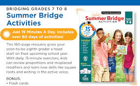 • reading, writing, math, science, social studies, fitness a Summer Bridge Activities Workbook Bridging Grades 7 To 8 In Just 15 Minutes A Day Reading Writing Math Science Social Studies Summer Learning Activity Book With Flash Cards 160 Pgs Summer Bridge Activities
