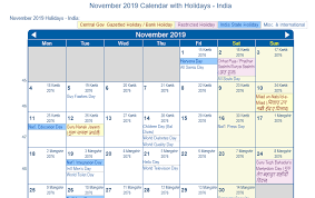 November Holidays 2019 With Festivals List November 2019 Calendar Holidays Holiday Calendar November Holidays Holiday