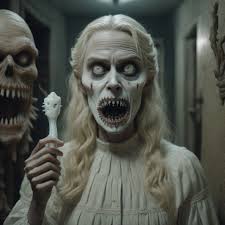 This is the set I got for: "A woman brushes her teeth, which are blindingly  and radiantly white." ... I said *teeth*, Bing.