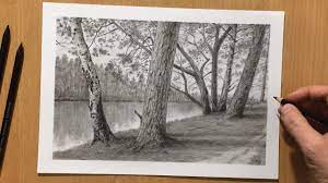 Which is faster to draw, pencil or charcoal? Trees By The River Charcoal Drawing Youtube