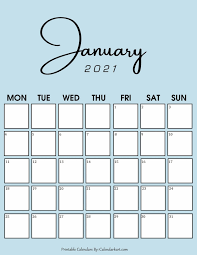 To download the cute 2021 printable calendars, simply click the image of the month you want to download. Pretty January 2021 Monday Start Calendar Calendar Printables 2021 Calendar Monthly Calendar Printable