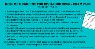 Civil engineer resume example ✓ complete guide ✓ create a perfect resume in 5 minutes using our resume examples & templates. 15 Secrets Of Resume Headline For Civil Engineer With Examples Career Cliff