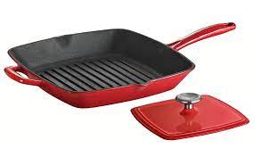 Cast aluminum grill pans are known well for even heat distribution. Amazon Com Tramontina Grill Pan With Press Enameled Cast Iron 11 In Graduated Red 80131 059ds Home Kitchen