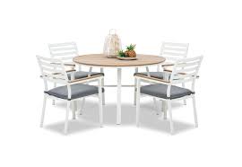 All categories home & living outdoor, garden & conservatory outdoor furniture table & chair sets antiques & collectables art baby gear books building serralunga dining suite and six chairs. White Natural Tangalooma 5 Piece Outdoor Dining Setting Amart Furniture