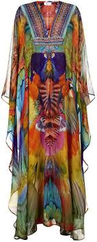 Camilla Multicolor Parrot Print Long Kaftan Beautiful Outfits Fashion Kaftan Style
