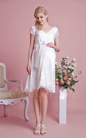 Eine ganze auswahl von reduzierte hochzeitskleider. Umstandsmode Brautkleid Schwanger V Ausschnitt Empire Kurz Spitze Mit Armel