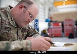 U.S. Army Sgt. Samuel Smith, 1245th Transportation Company, Oklahoma,  performs a test of his knowledge during the multi-state Mechanic of the  Year Competition at Camp Williams, Utah, March 28, 2023. Hosted by the Utah  National Guard, the Mechanic ...