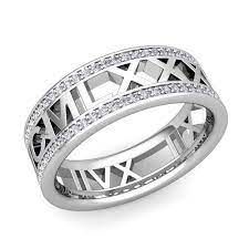 White Gold Wedding Band With Roman Numeral Detail Customizable With Your Own Special Date Custom Mens Wedding Bands Blue Diamond Wedding Ring Wedding Rings