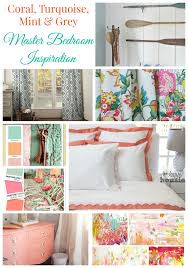 You can use this setting as a guest bedroom, and the coral art over the headpiece looks splendid. Coral Turquoise Mint Grey Master Bedroom Inspiration