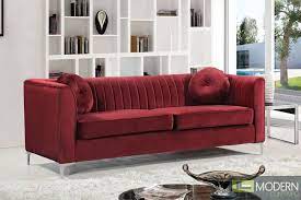 Elisa Velvet Sofa Green Burgundy Sofas Meridian Furniture Sofa Upholstery