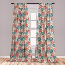 The thick material with deep color will add richness to the general mood. East Urban Home Ambesonne Red And Blue Window Curtains Hippie Summer Theme With Youthful Field In Primitive Art Design Lightweight Decorative Panels Set Of 2 With Rod Pocket 56 X 84 Teal