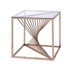 Modern Style Geometric Metal Framed End Table With Square Glass Top Copper Em 2020 Decoracao De Ferro Moveis Industriais Ideias Para Mobilia