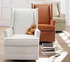 Reclining rocker chairs feature a back and forth motion that changes the angle of the back of the chair relative to the floor. Modern Wingback Swivel Nursery Glider Recliner Pottery Barn Kids