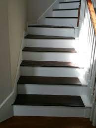 Dark Hickory On Stairs With White Risers White Stair Risers Stairs Redo Stairs