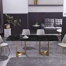 Our team believes everyone deserves a dining room table they love, so we're happy to offer flexible financing options. Modern 63 Rectangular Dining Table Faux Marble Top Golden Base Black Marble Dining Table Marmor Esstische Rechteckiger Esstisch Granittisch