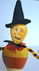 VINTAGE PRIMITIVE FOLK ART HALLOWEEN CANDY CORN MAN by Stacy Bear MOMENTOES 