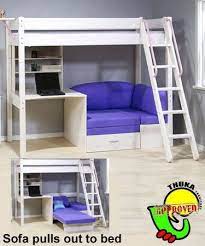 The upper level is as wide as the lower level and double beds. Pin By Christina And Willow Lol On Rayban Outlet Girls Loft Bed Loft Bed With Couch Bunk Bed With Desk