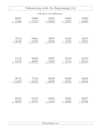 5 Digit Minus 5 Digit Subtraction With No Regrouping A Subtraction Worksheet Subtraction Math Practice Worksheets Subtraction Worksheets