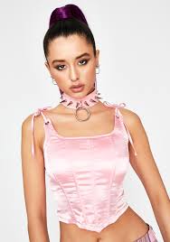 Out From Under Cut It Out Satin Bustier Bodysuit Satin Bustier Crop Top Lace Up Shoulders Pink Dolls Kill In 2020 Crop Top Bustier Streetwear Fashion Lace Tops