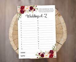 Printable A Z Game Template Wedding A Z Alphabet Game Red Etsy Bridal Shower Games Bridal Shower Games Download Bridal Games