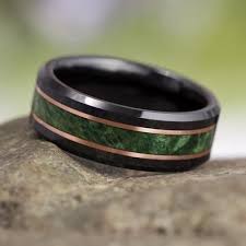 Black And Green Wedding Band Green Wood And Black Ceramic Ring With Copper Pinstripes Manly Wedding Band 4081 In 2020 Ceramics Wedding Bands