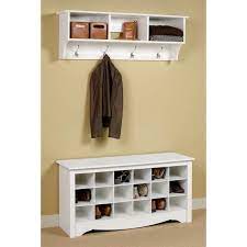 Shoe rack white shoe organizer, metal shoe organizer under bed (h: Entryway Wall Mount Coat Rack W Shoe Storage Bench In White Walmart Com Walmart Com