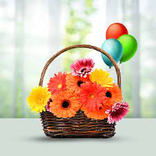 All products flowers roses plants balloons teddy bears fruit baskets gift baskets chocolate farm fresh wine faux flowers cookies scented/bath _. Send Flowers Basket 15 Mixed Gerberas Balloons Online Gifts To India Phoolwala