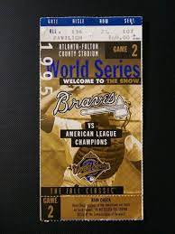 1995 World Series Game 2 Ticket Stub Atlanta Braves Cleveland Indians Glavine W Braves Game 1995 World Series Atlanta Braves