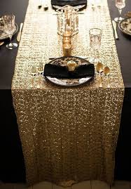 Black And Gold Party Set Up We Re Coming Up On Party Season And Sometimes You Just Need A Little Inspiration Black White And Gold Sequin Table Runner Black Gold Wedding Art Deco Party