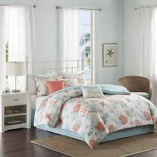 Coastal bedding comforter cool comforters quilts seashell bedspreads dream shipping touch class touchofclass. Coral Teal Seashells Comforter Set Bed In A Bag